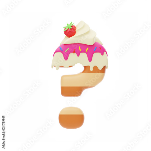 Dessert 3D Letter Question Mark Symbol. 3D Icon