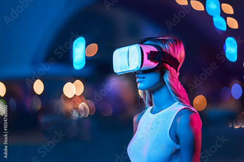 Obraz na płótnie Junge Frau mit einer VR Brille w salonie