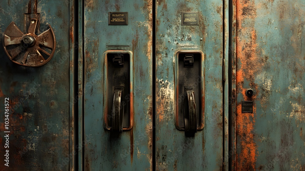 artistic close-up of an old, rusty metal locker door artistic close-up of an old, rusty metal locker door
