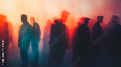 Double exposure of abstract light and shadow figures in a modern office, smooth gradient light effects