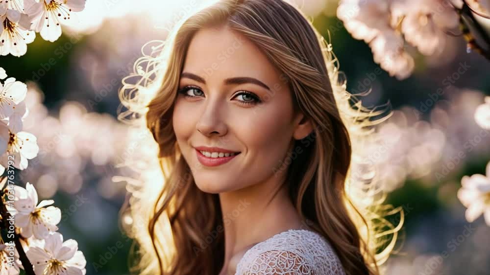 Elegant Portrait of a Woman Amidst Blooming Cherry Blossoms Elegant Portrait of a Woman Amidst Blooming Cherry Blossoms