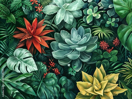 Vibrant Tropical Plants & Flowers Illustration