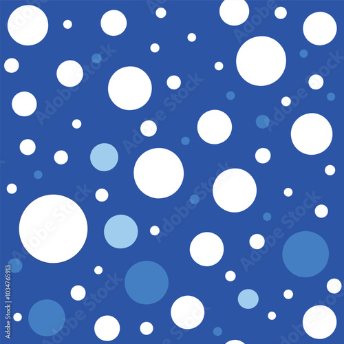 White dot, blue dots, light blue dots, dark blue background, seamless pattern.Vintage, retro.