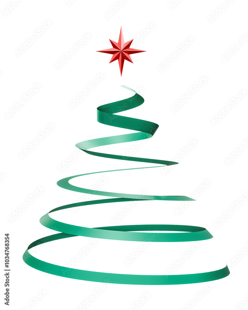 Abstract Christmas Tree: A modern artistic interpretation of a Christmas tree, crafted from swirling green ribbons against a transparent background, topped with a vibrant red star. Abstract Christmas Tree: A modern artistic interpretation of a Christmas tree, crafted from swirling green ribbons against a transparent background, topped with a vibrant red star.