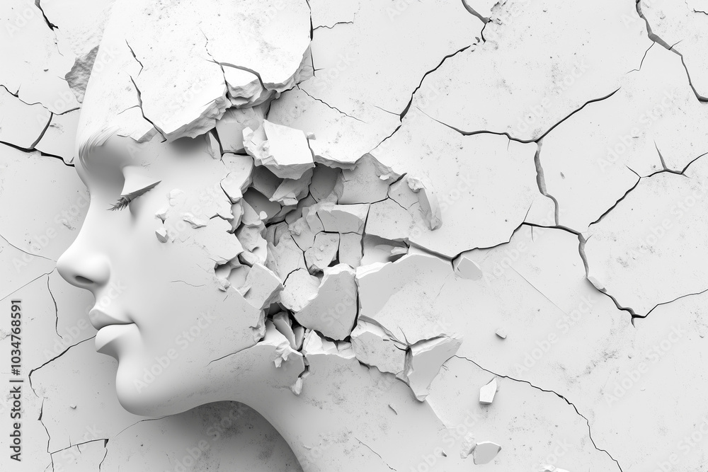 Abstract 3D Rendering of Cracked Surface with Wall Destruction and Debris Explosion