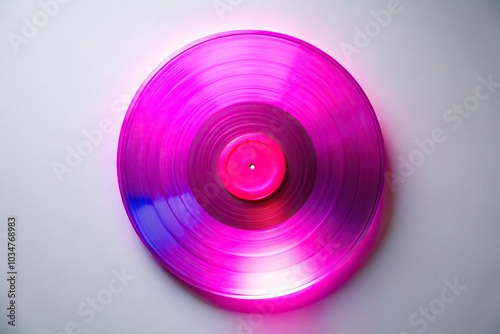 Neon vinyl record on white surface