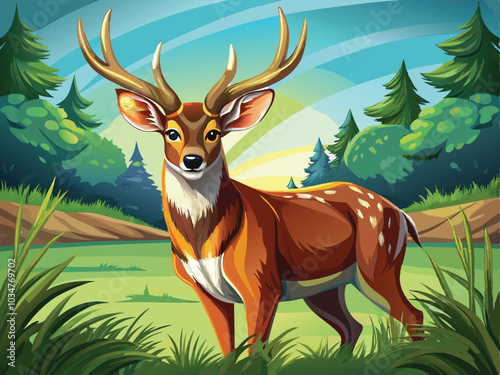 deer in the forest vector illustration.