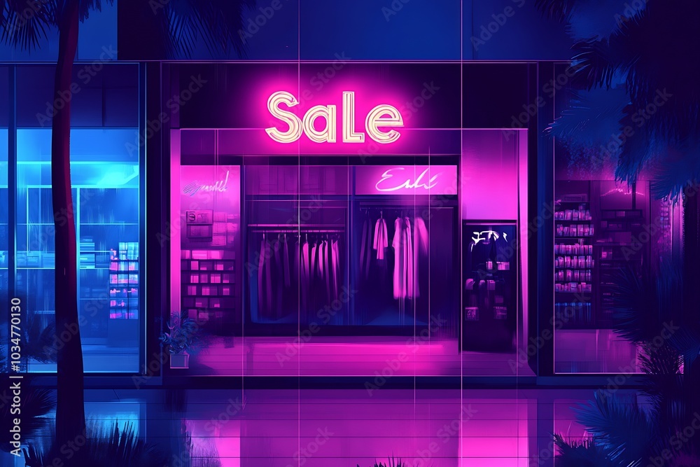 Black Friday sale, neon-lit storefront with big Black Friday sale, neon-lit storefront with big