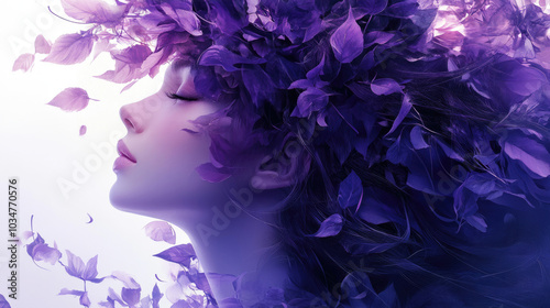 Beautiful young woman with purple flowers on her head