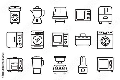 Kitchen, Oven, mixer, dishwasher, food processor related editable icon set isolated flat vector illustration white background.