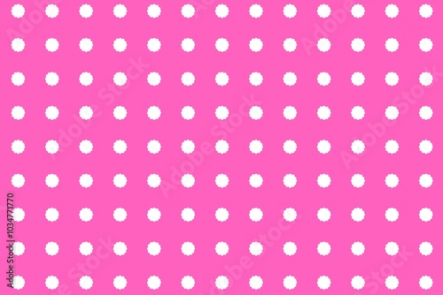 Pink background, abstract background, pink background with flower shape, pink background with dots, background, seamless pattern with white flowers, wrapping, for your design, pink, fabric, card