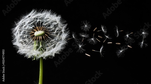 A dandelion in the process of turning into a puffball, with some seeds already starting to disperse