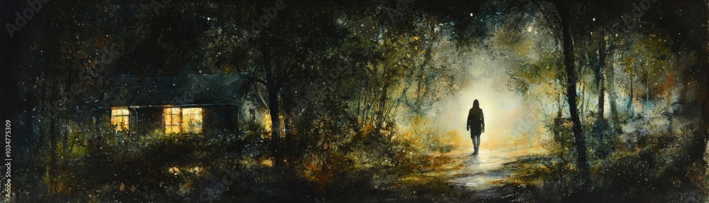 Mysterious Night Walk in Watercolor Shadows Mysterious Night Walk in Watercolor Shadows