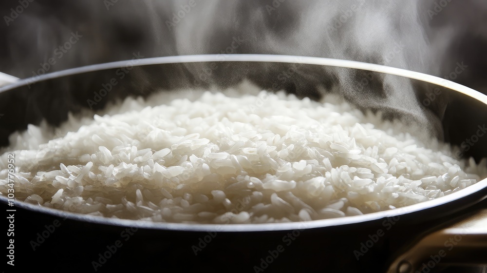 Steaming White Rice in a Pan Steaming White Rice in a Pan
