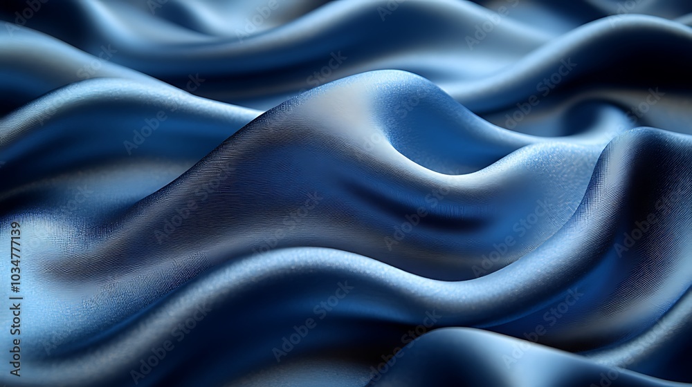 Obraz premium Abstract blue satin fabric with soft waves and flowing texture.