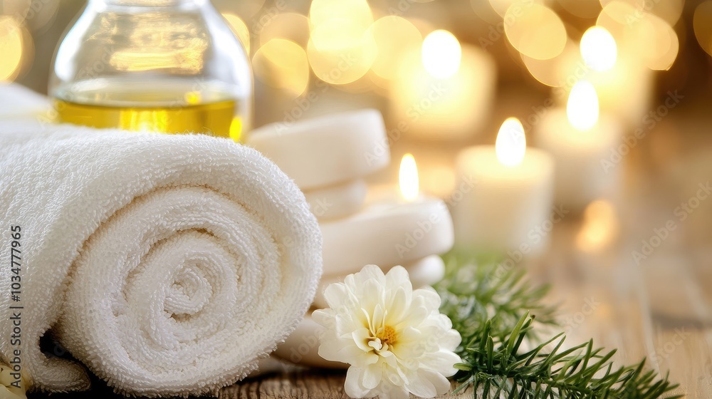 Relaxing Spa Setting with Towels and Candles
