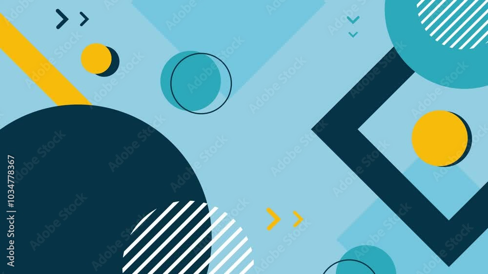 Abstract modern stylish geometric shapes on blue background seamless motion 4k video background design white blue green pink yellow