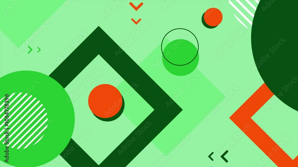 Abstract geometric shapes with vibrant green and orange colors on green background seamless motion 4k video background design