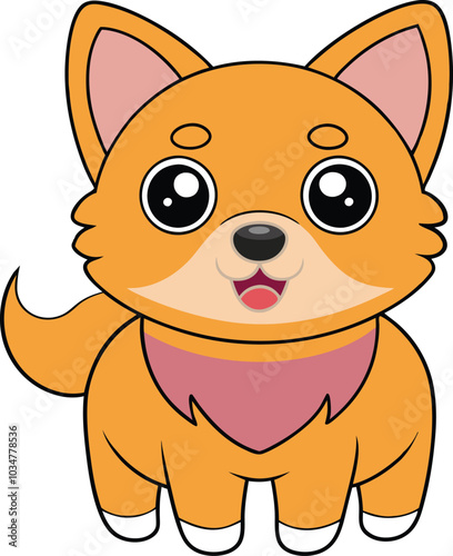 Cartoon puppy standing, Portrait of cute little stray dog. Dog friend. Vector illustration. Cute cartoon dog or puppy character design with flat color. Happy Street