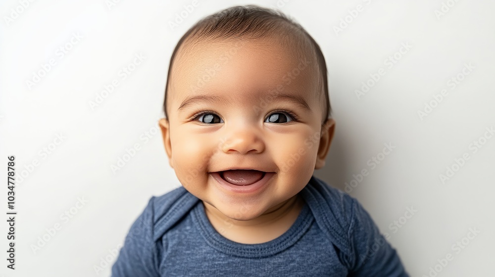 Joyful and Bright Baby Portrait Against a White Background Joyful and Bright Baby Portrait Against a White Background