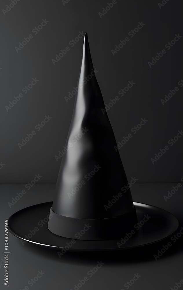 Fototapeta premium Black Witch Hat on Dark Background