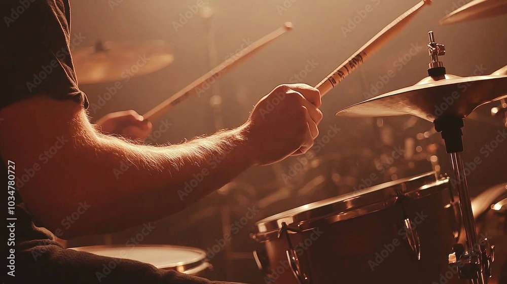 Naklejka premium A man is playing drums with sticks in his hands