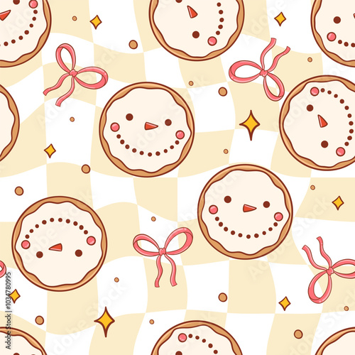 Snowman Gingerbread Cookies and Pink Bows Checkerboard Pattern