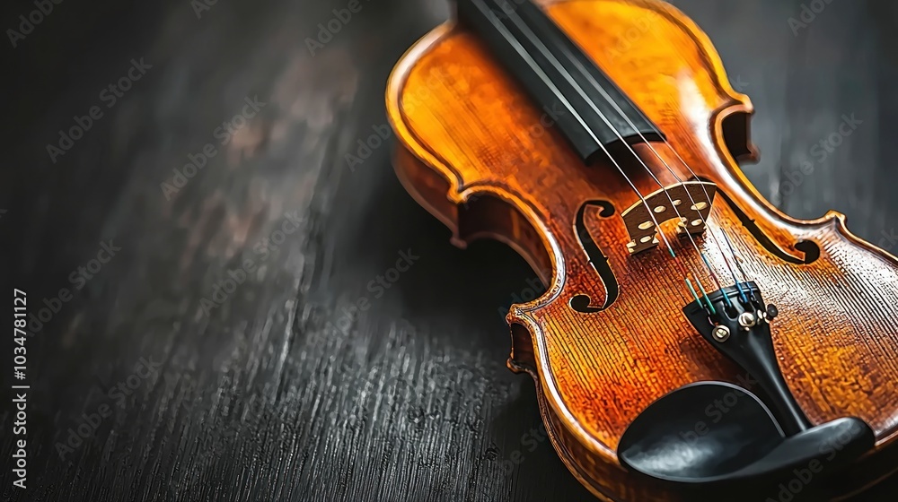 A violin is sitting on a wooden table A violin is sitting on a wooden table