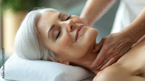 a woman lying down on a massage table getting a relaxing massage : Generative AI