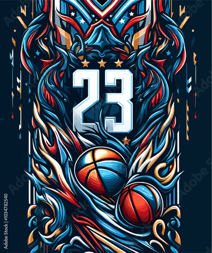 Basketball Jersey No. 23 with Fiery Design for T-shirts