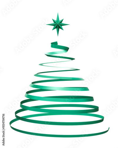 Modern Festive Design: This contemporary Christmas tree design features intertwining green ribbons, creating a unique and artistic representation against a transparent backdrop.