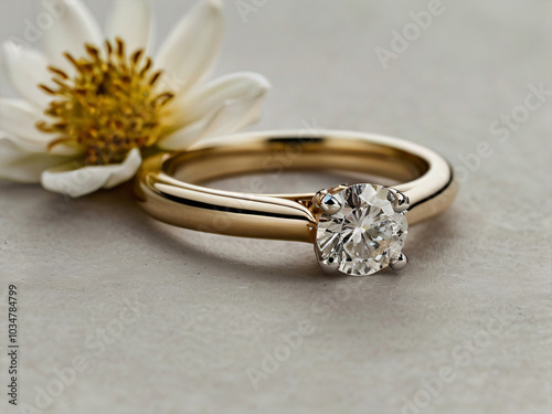 Wedding ring featuring a flawless diamond. photo