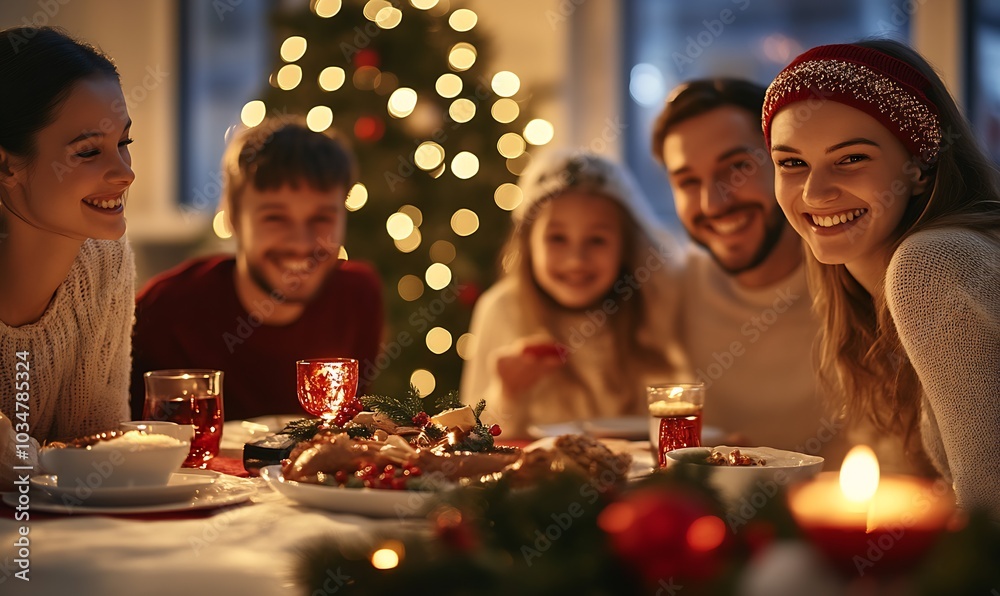 Happy family at the festive Christmas meal : Generative AI Happy family at the festive Christmas meal : Generative AI