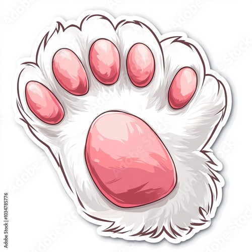 Cute Cat Paw Print Illustration - Pink and White Feline Design photo