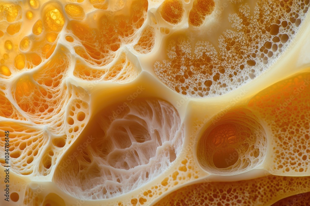 Close-up Macro Photograph of a Honey-Colored Agate Stone with Intricate Cavities and Veins Close-up Macro Photograph of a Honey-Colored Agate Stone with Intricate Cavities and Veins