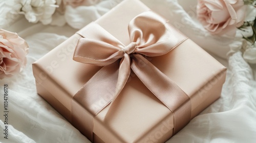 Elegant Gift Box with Satin Ribbon on Soft Fabric