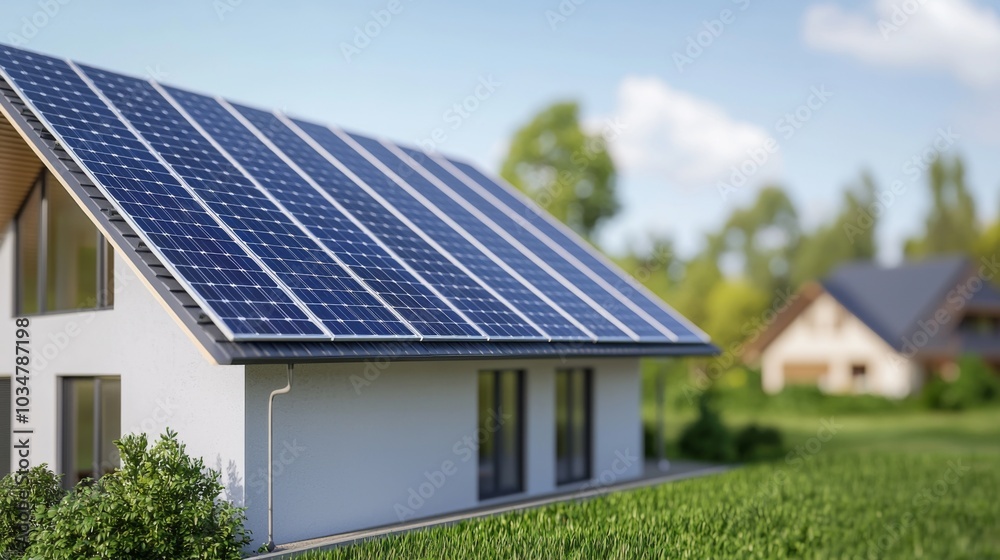 Modern House with Solar Panels on Roof Modern House with Solar Panels on Roof