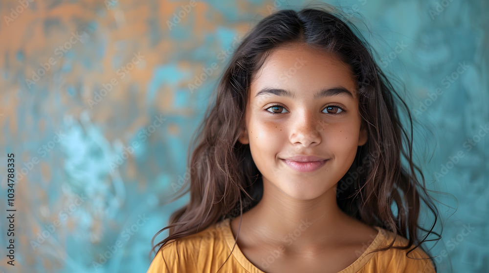 Headshot portrait of smiling indian girl posing in studio Headshot portrait of smiling indian girl posing in studio