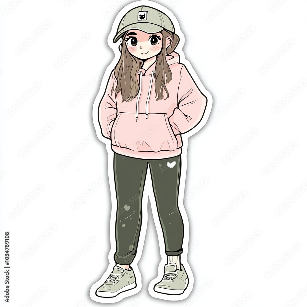 Cute Anime Girl in Casual Outfit - Sticker Design Cute Anime Girl in Casual Outfit - Sticker Design