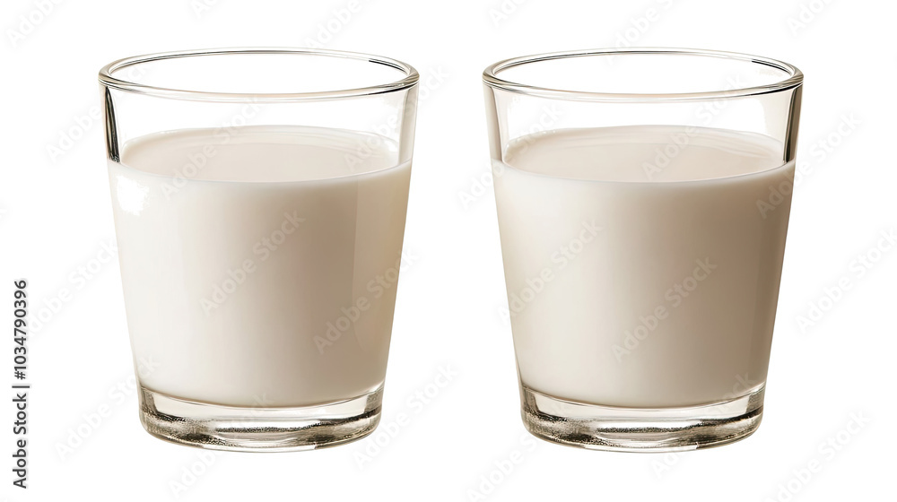 Two Clear Glasses Filled With Fresh Milk on Transparent Background Generative AI Two Clear Glasses Filled With Fresh Milk on Transparent Background Generative AI