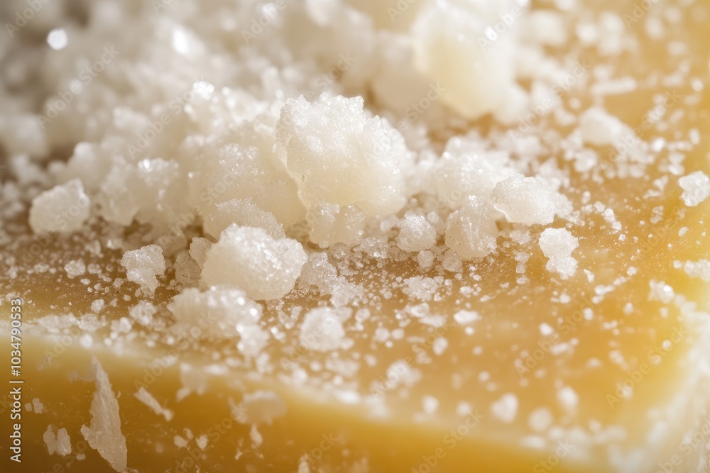 Close-up of White Sugar Crystals on a Golden Caramel Base Close-up of White Sugar Crystals on a Golden Caramel Base