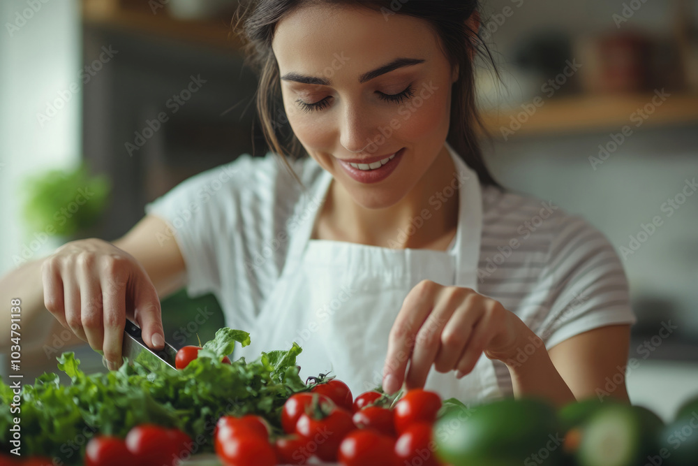 Young housewife making dinner in the kitchen Young housewife making dinner in the kitchen
