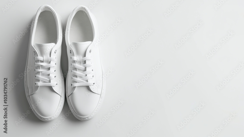 Pair of White Sneakers in Flat Lay Pair of White Sneakers in Flat Lay