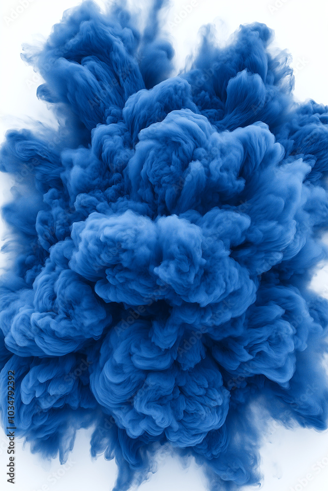 A blue cloud of smoke with a white background. The blue smoke is very thick and dense, giving the impression of a storm or explosion. Scene is intense and dramatic A blue cloud of smoke with a white background. The blue smoke is very thick and dense, giving the impression of a storm or explosion. Scene is intense and dramatic