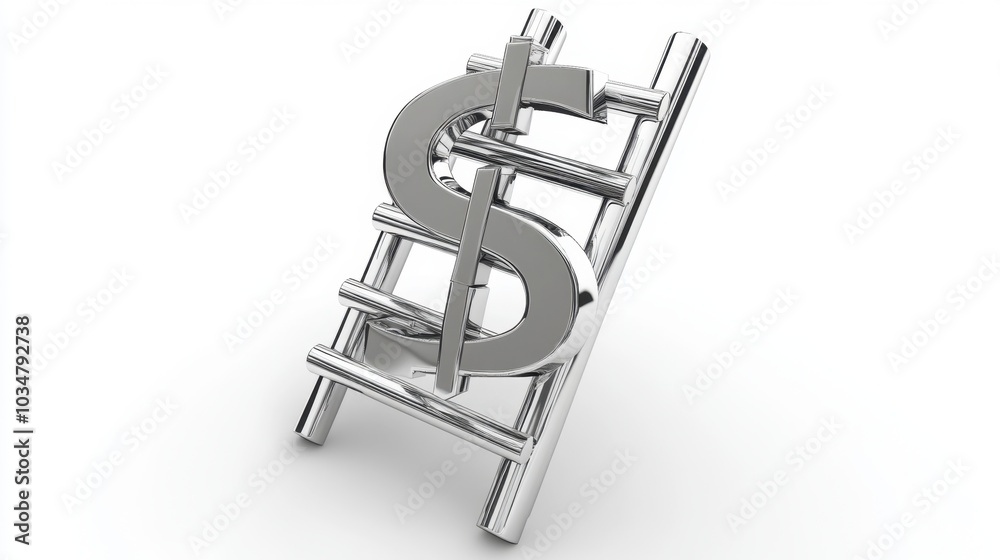 Dollar Sign on Metallic Ladder Symbolizing Wealth Growth