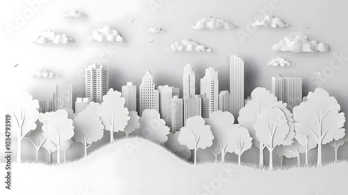 The person who knows. Tree, Achieve sustainable growth, World Environment Day. White eco urban city and nature landscape background paper art style.