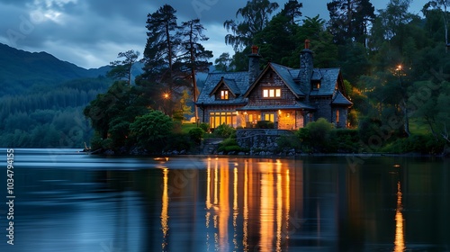 A beautiful cottage by the reservoir during the evening