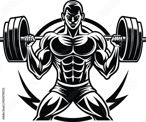 weight lifting muscle man or bodybuilder weightlifting weights in silhouette on white background