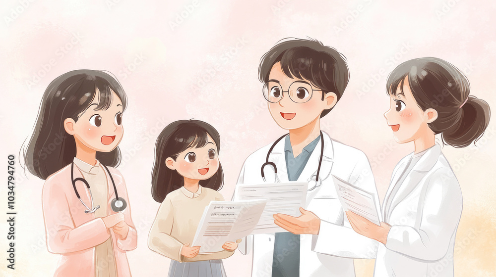 Medical staff and family members talking together Medical staff and family members talking together