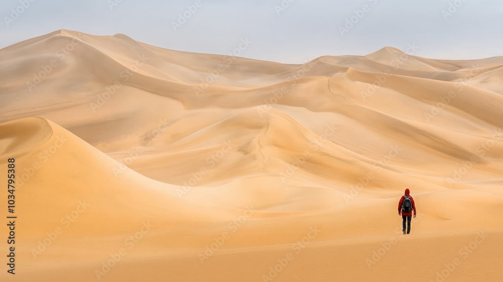 Solo Traveler in Serene Desert Landscape Solo Traveler in Serene Desert Landscape